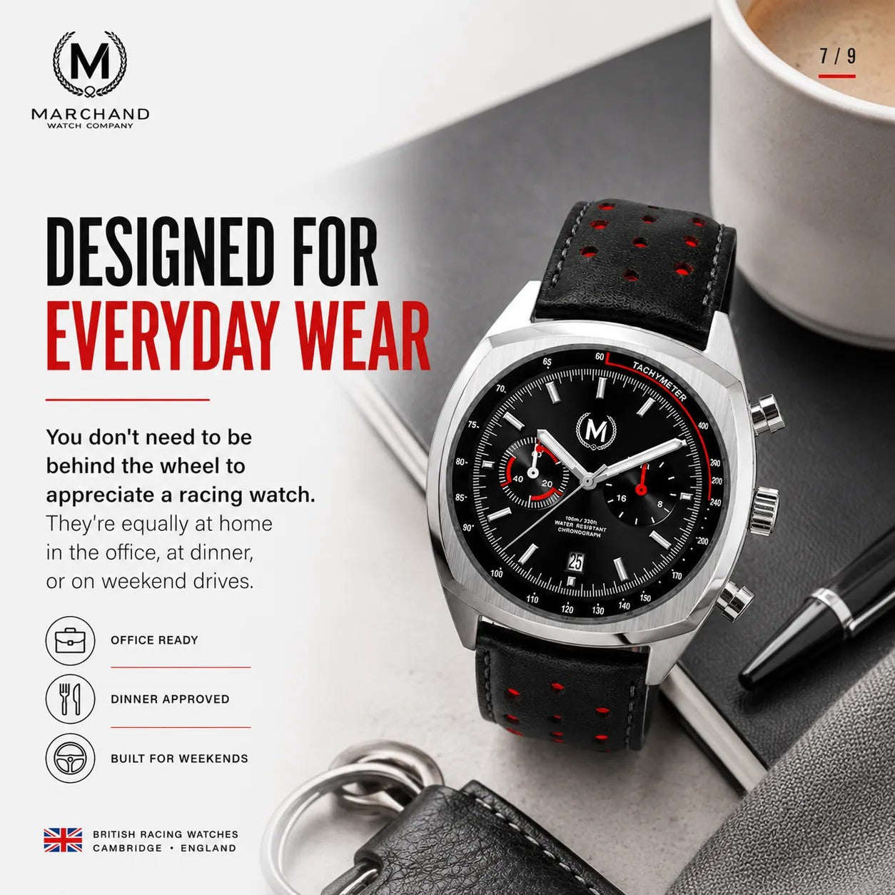 Classic Driver Chronograph, Black And Red Strap (PRE-ORDER NOW) - SJR London Timepiece