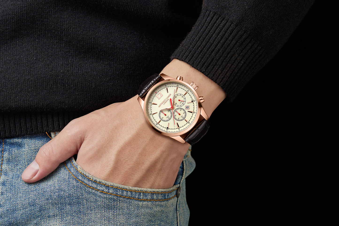 Hand Assembled Anthony James Limited Edition Classic Chronograph Rose White - SJR London Timepiece