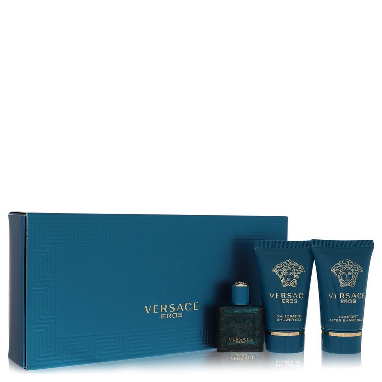 Versace Eros Gift Set for Men – 0.17 oz / 5 ml Mini EDT, 0.8 oz / 24 ml Shower Gel, 0.8 oz / 24 ml After Shave Balm