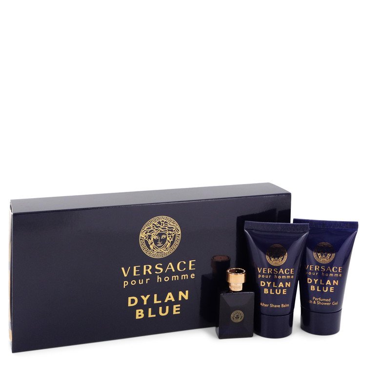 Versace Pour Homme Dylan Blue Gift Set for Men – 0.17 oz/5 ml EDT Mini, 0.8 oz/25 ml After Shave Balm, and 0.8 oz/25 ml Shower Gel