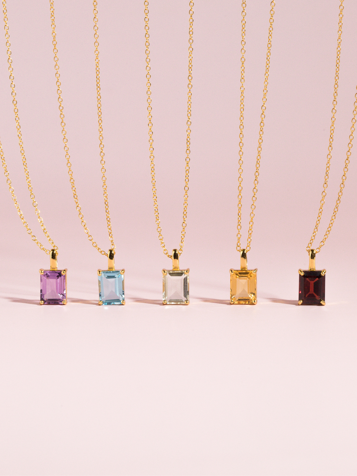 Garnet Emerald Cut Pendant Necklace in 18k Gold Vermeil - SJR London Timepiece