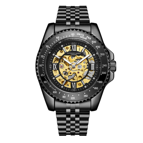 Hand Assembled Anthony James Tachymeter Sports Automatic Black - SJR London Timepiece