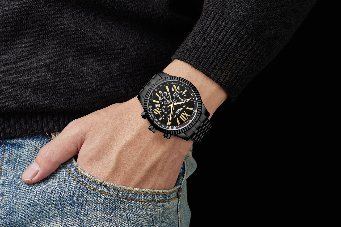 Hand Assembled Anthony James Chrono Sports Black - SJR London Timepiece
