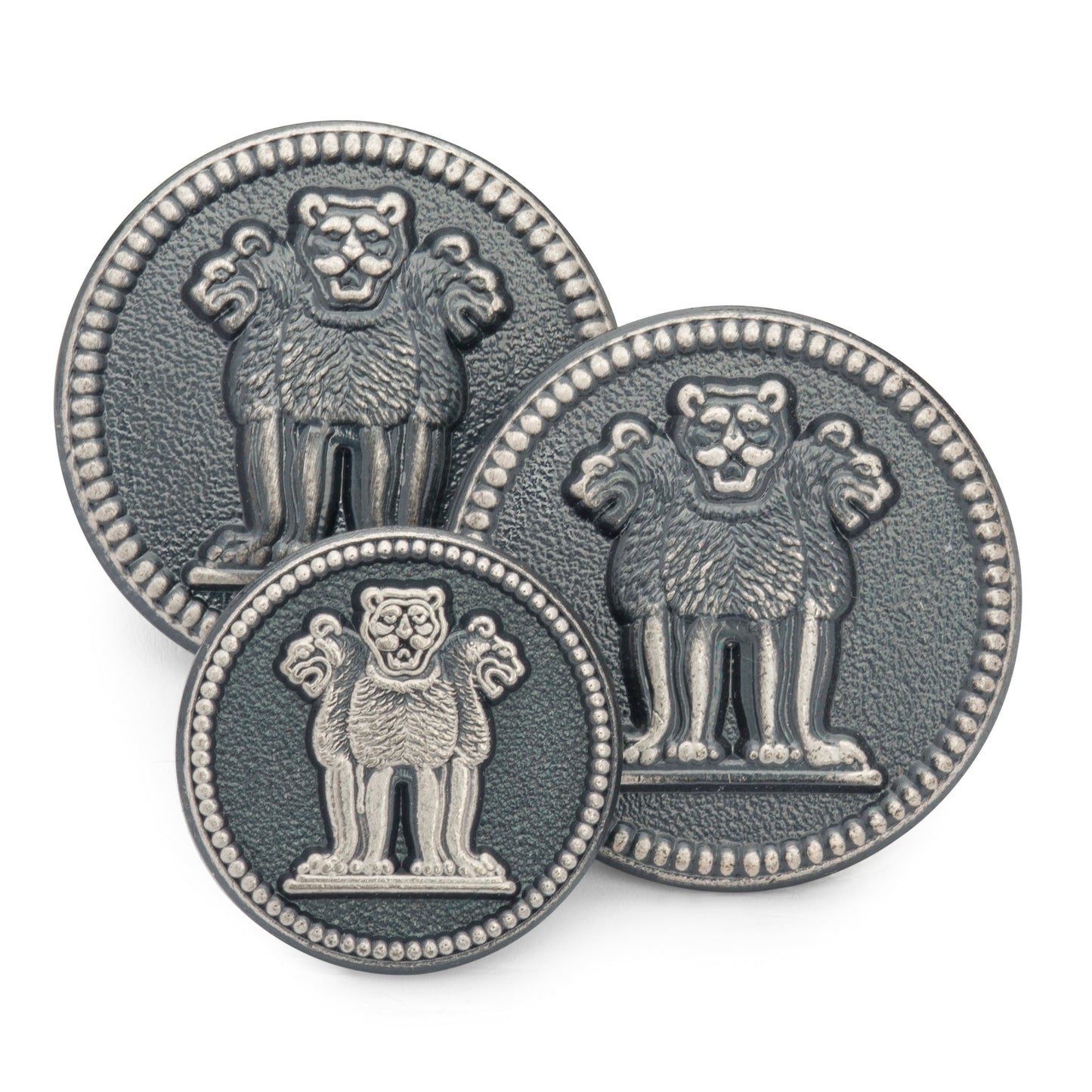 Three Lions Of Ashoka Blazer Button Set In Antique Silver