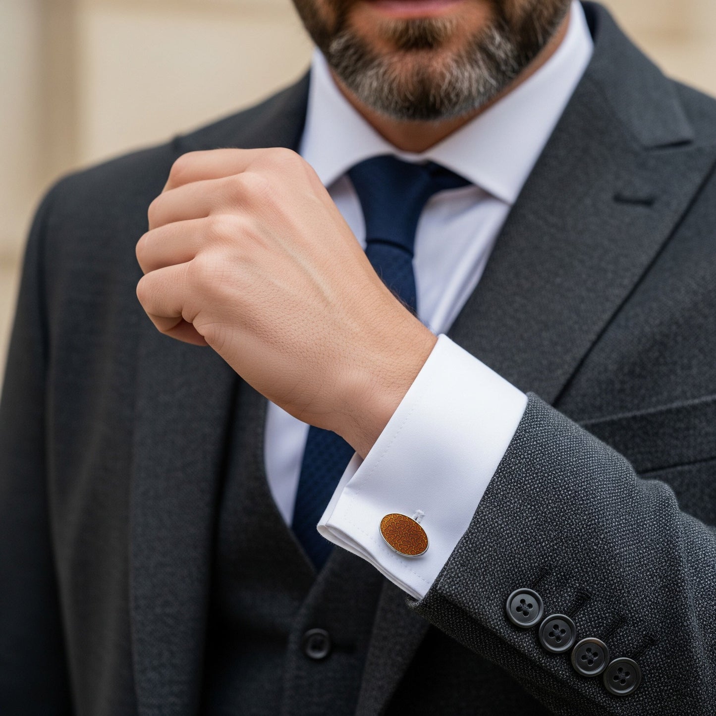 Peanut Sterling Silver Cloisonne Cufflinks In Amber