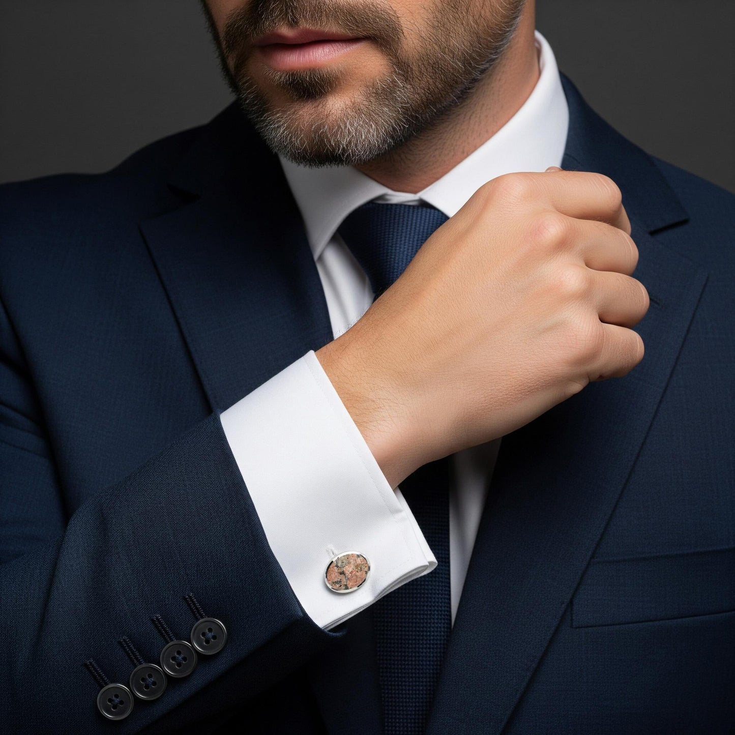 Sterling Silver Oval Cufflinks With Peterhead Stone