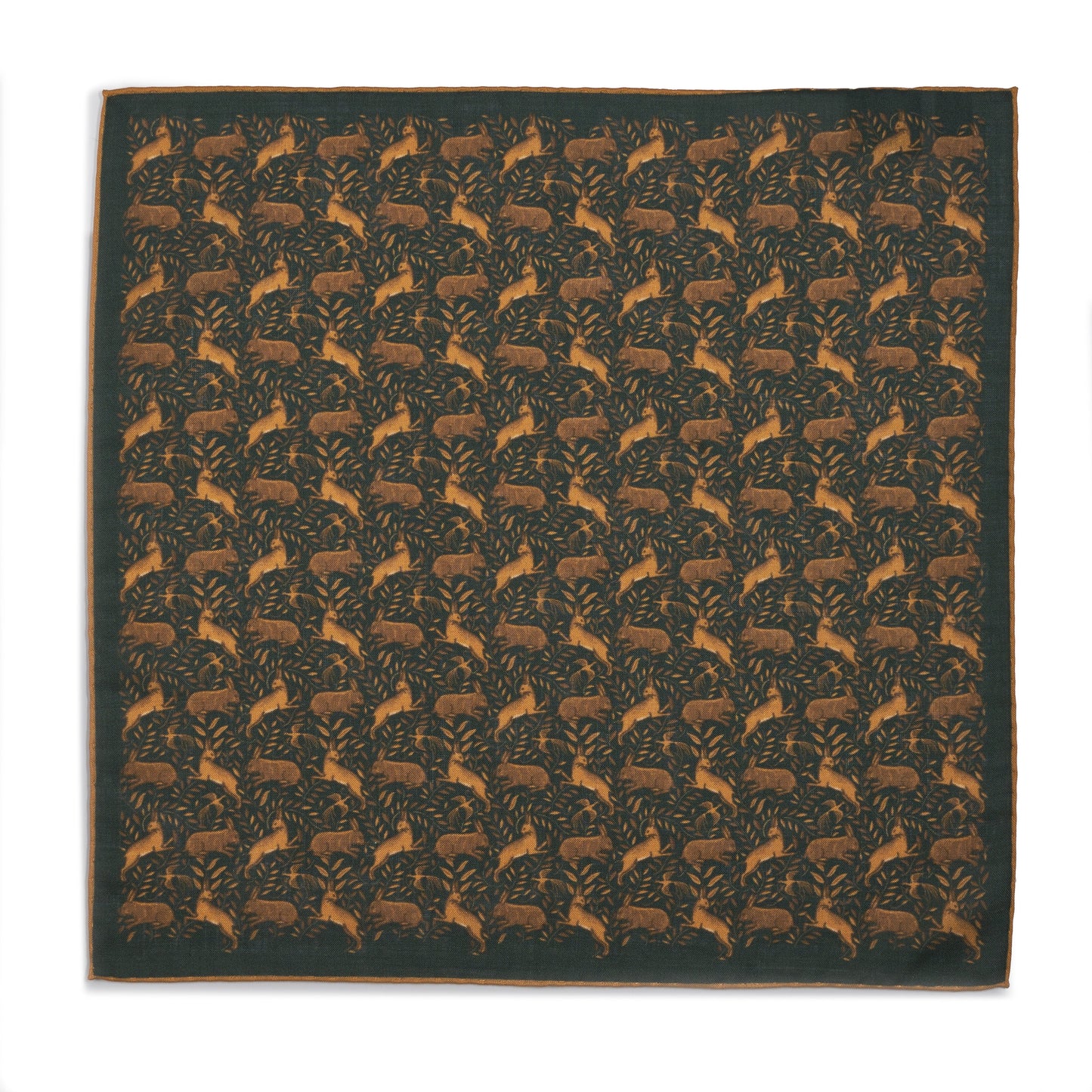 Countryside Hare (Wool & Silk Mix) Pocket Square In Green