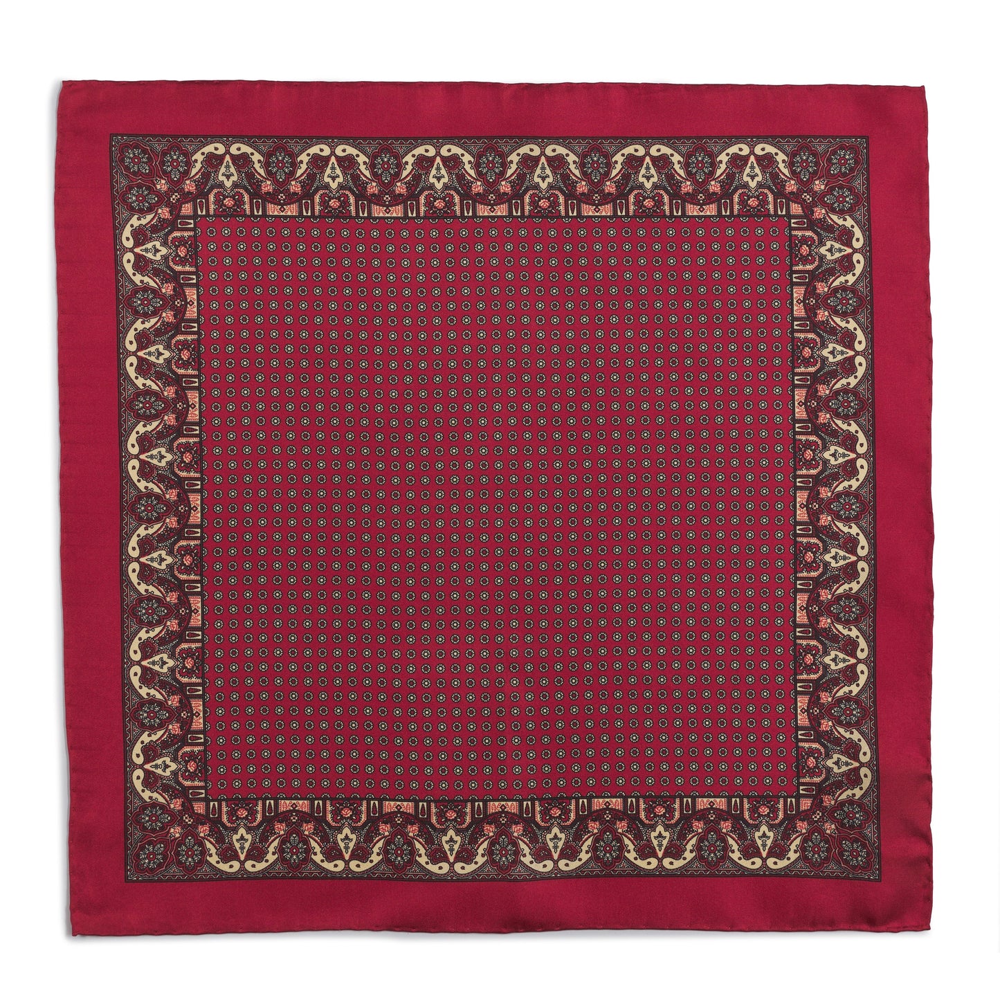 Ornate Paisley Silk Pocket Square In Red