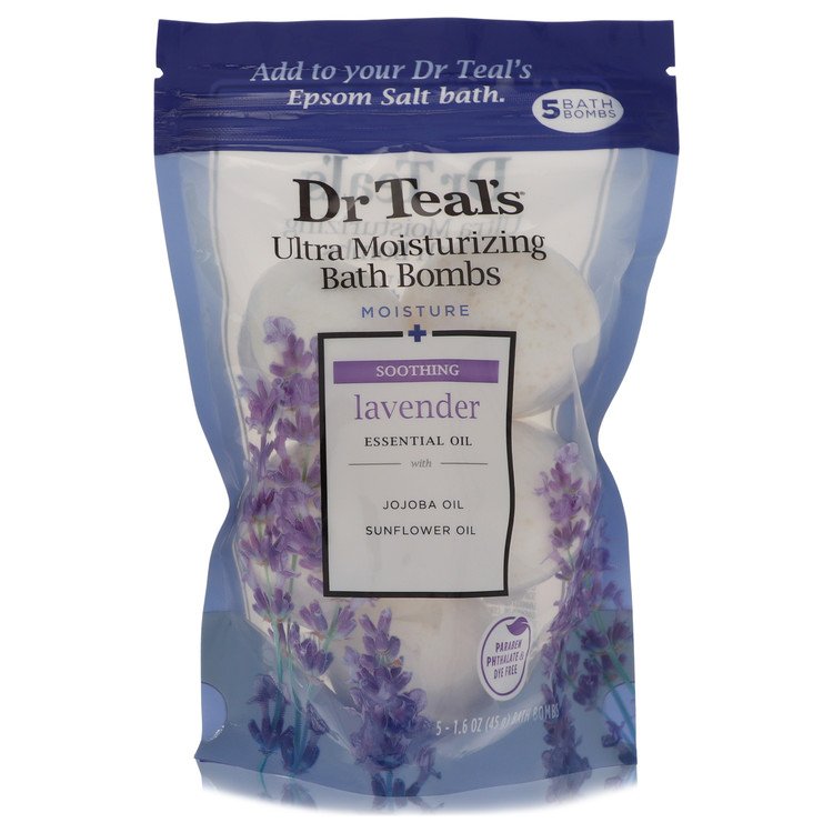 Dr Teal's Ultra Moisturizing Bath Bombs, Set of 5 – 1.6 oz (45 ml) Each, Lavender Scent with Essential Oils, Jojoba & Sunflower Oils, Unisex