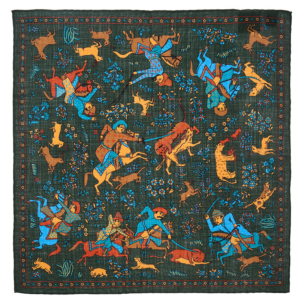 Warrior Tapestry In Green (Wool & Silk Mix) Pocket Square