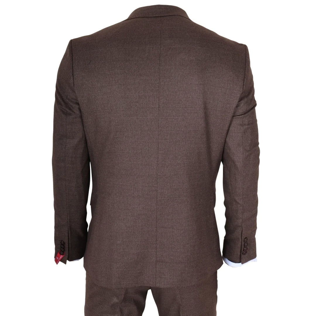 TP-50 - Men's Brown 3 Piece Prince Of Wales Check Suit