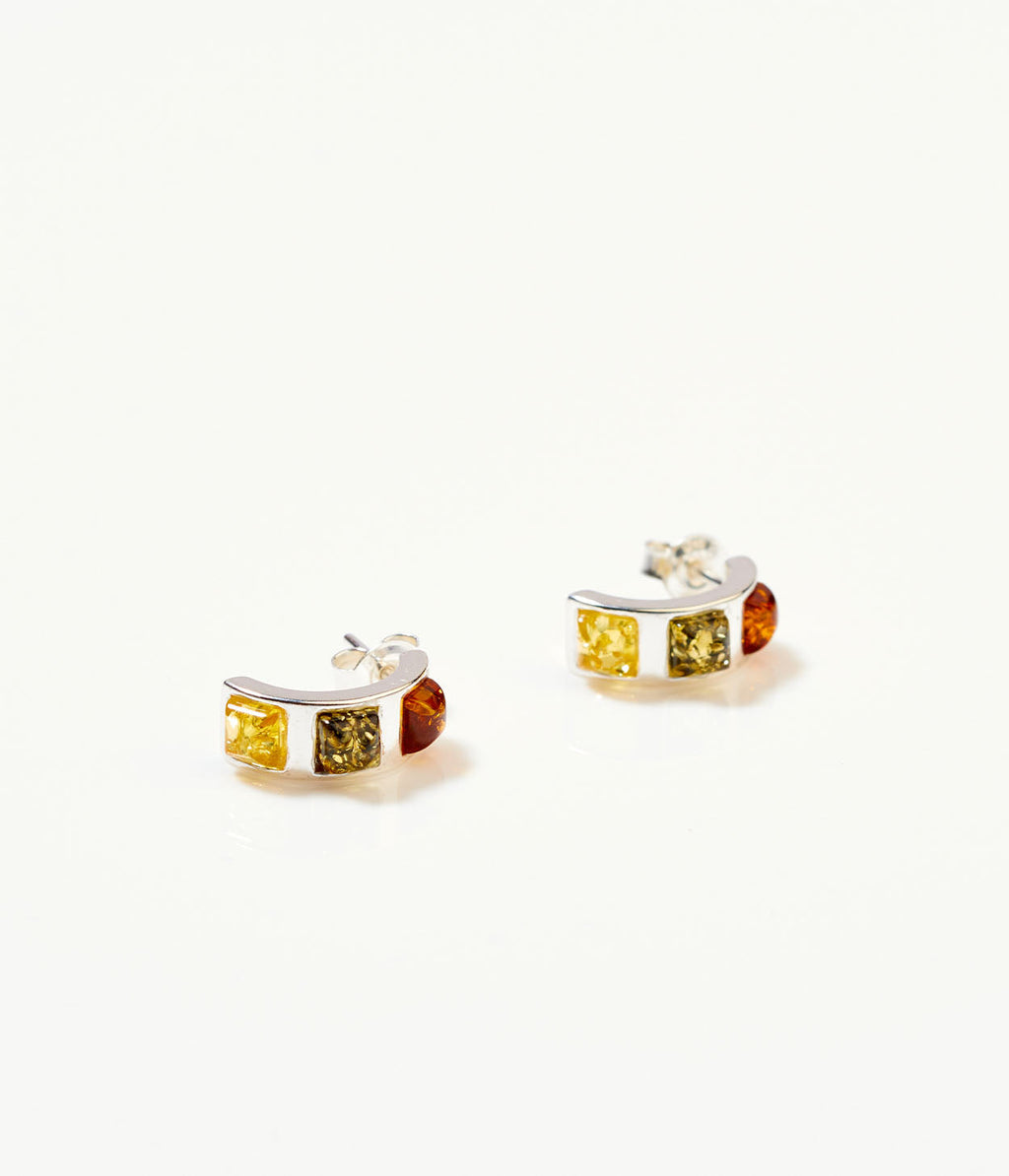 Boucles d'oreilles baguette multicolores en ambre