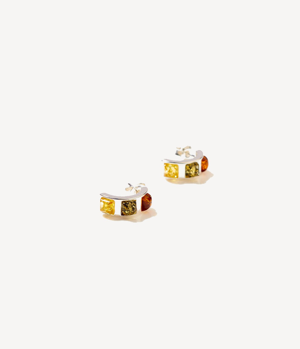 Boucles d'oreilles baguette multicolores en ambre
