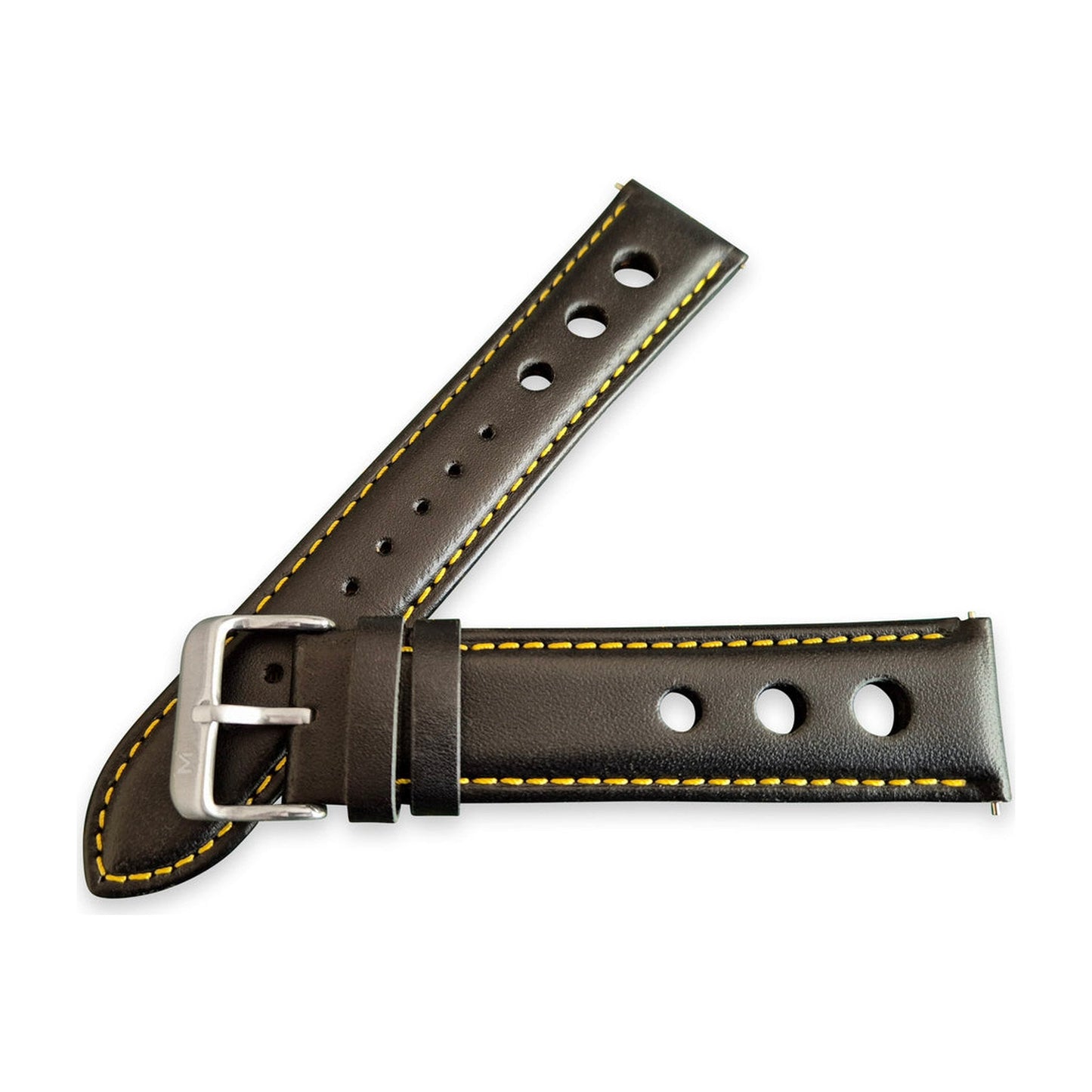 Black And Yellow Leather Rally Hole Watch Strap - SJR London Timepiece