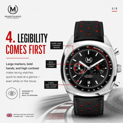 Classic Driver Chronograph, Black And Red Strap (PRE-ORDER NOW) - SJR London Timepiece