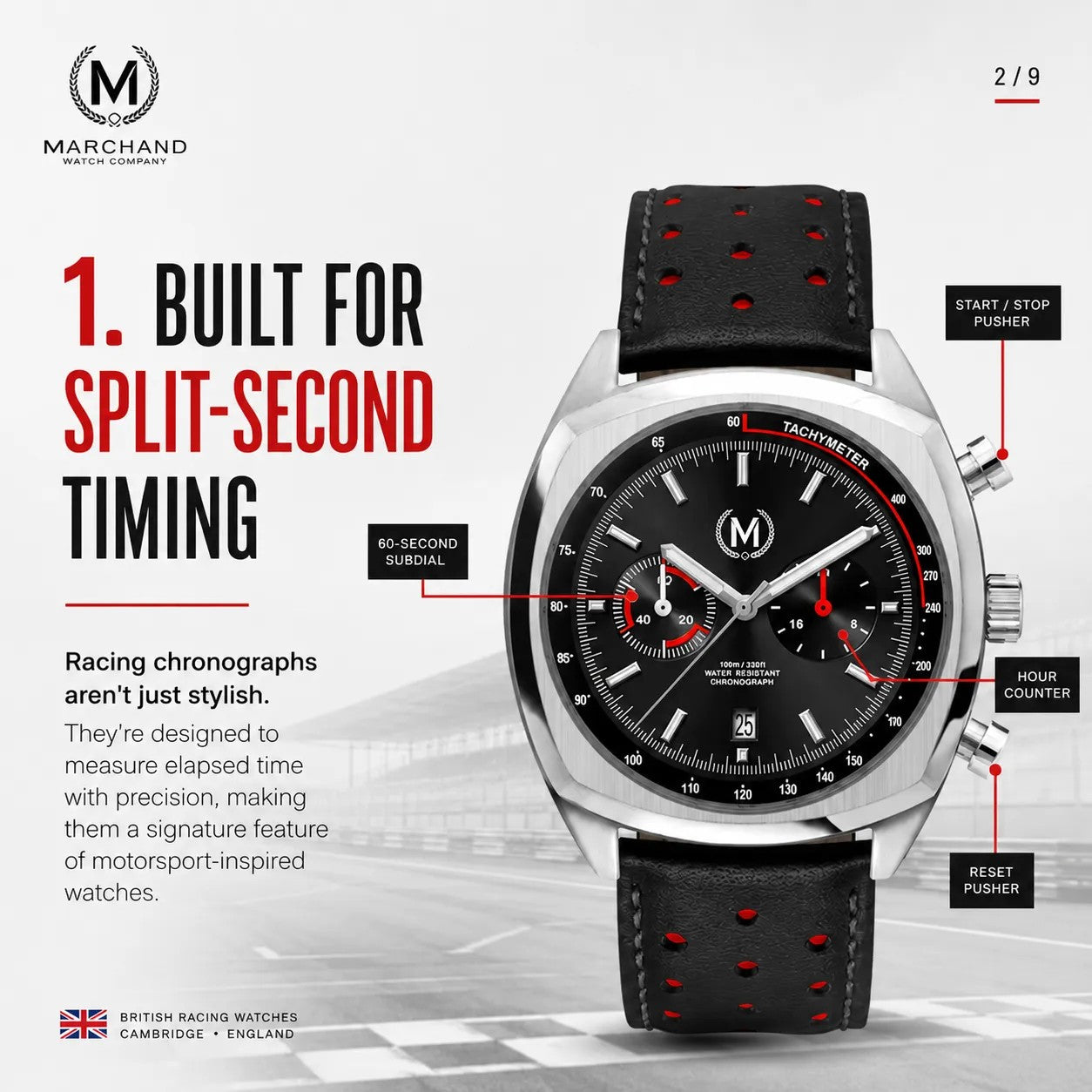Classic Driver Chronograph, Black And Red Strap (PRE-ORDER NOW) - SJR London Timepiece