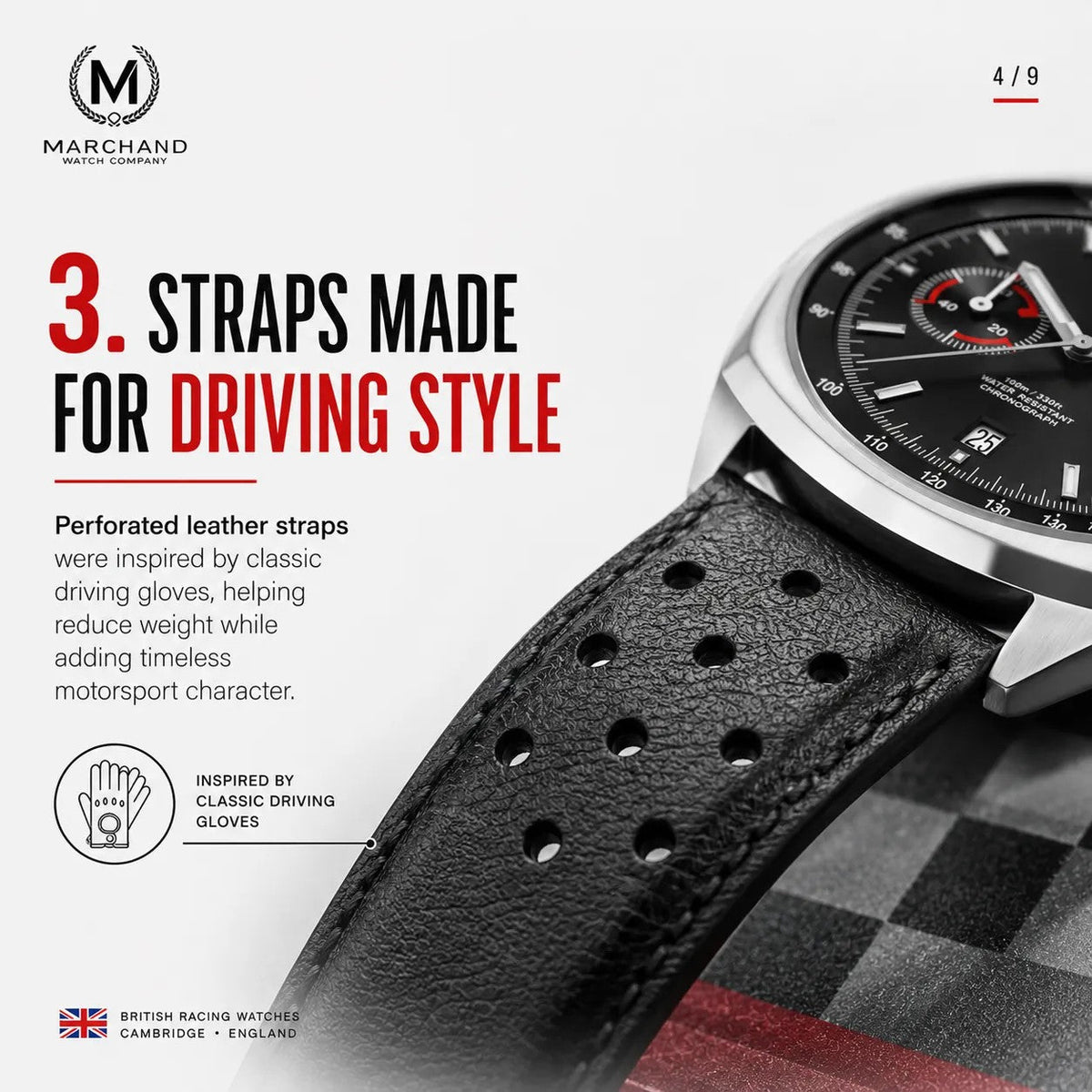 Chronomètre Classic Driver, bracelet noir et rouge (PRÉCOMMANDEZ DÈS MAINTENANT)