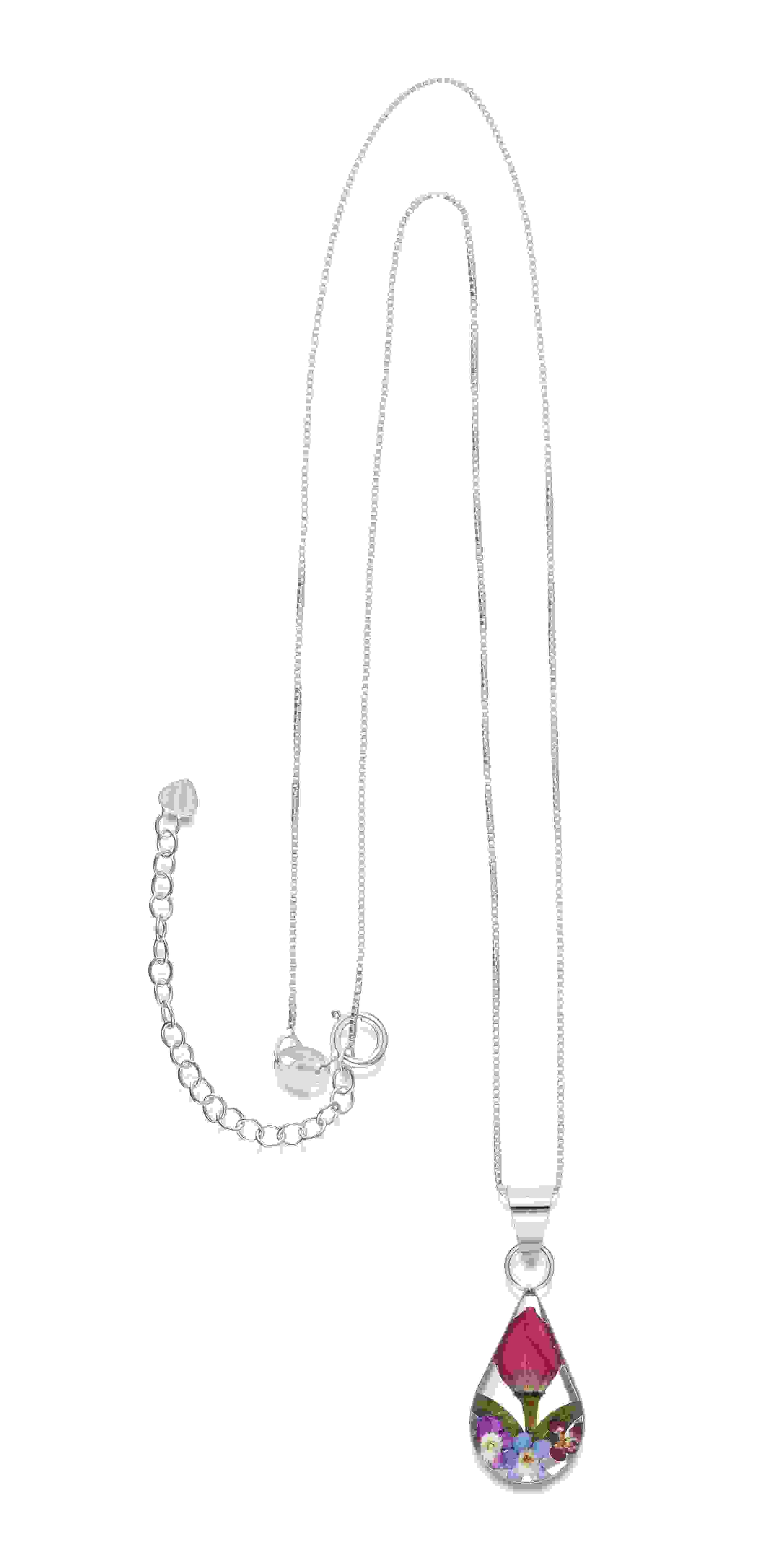 Mixed Flower Teardrop Pendant Necklace