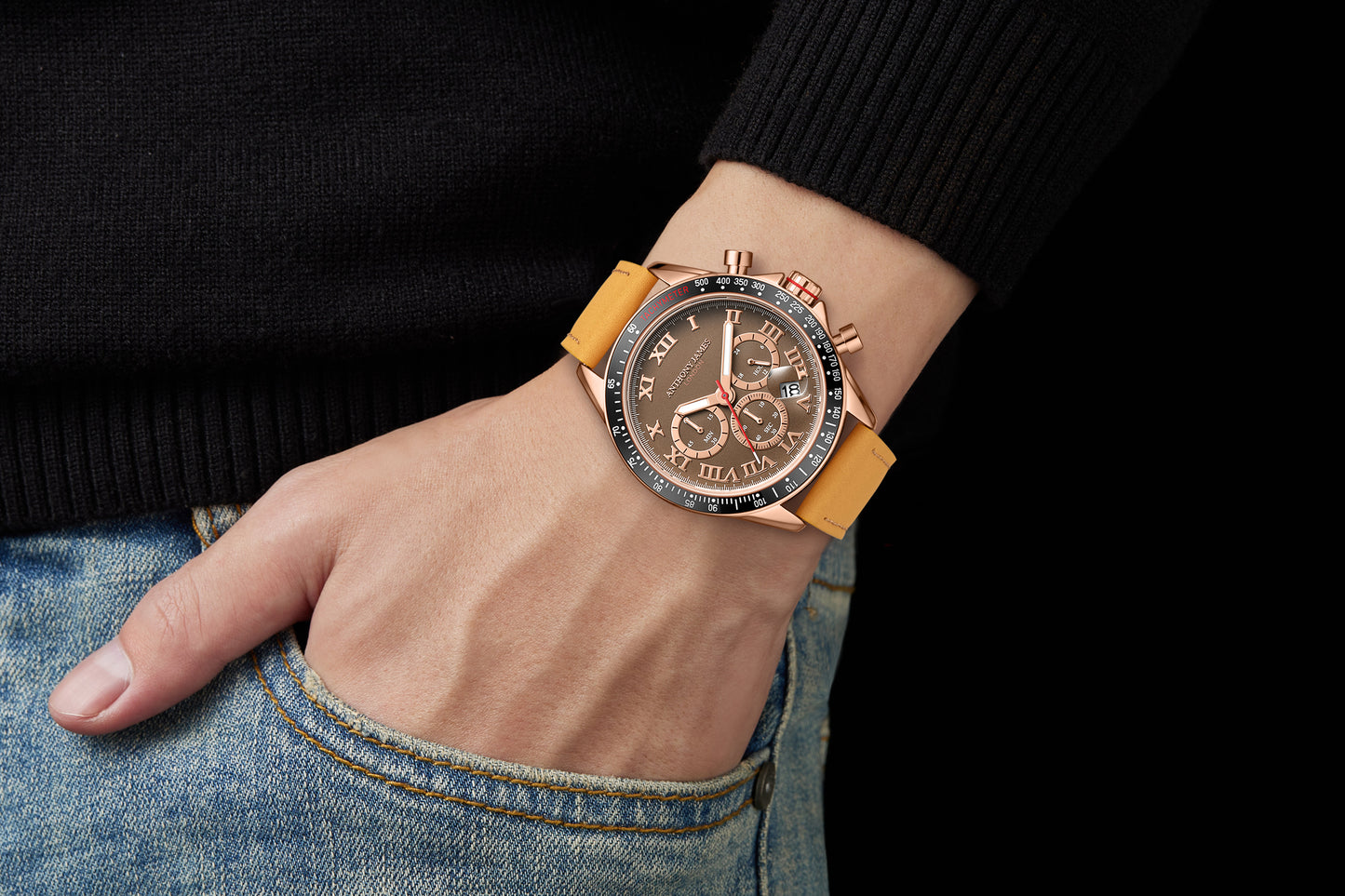Hand Assembled Anthony James Limited Edition Tachymeter Turbo Rose Brown - SJR London Timepiece