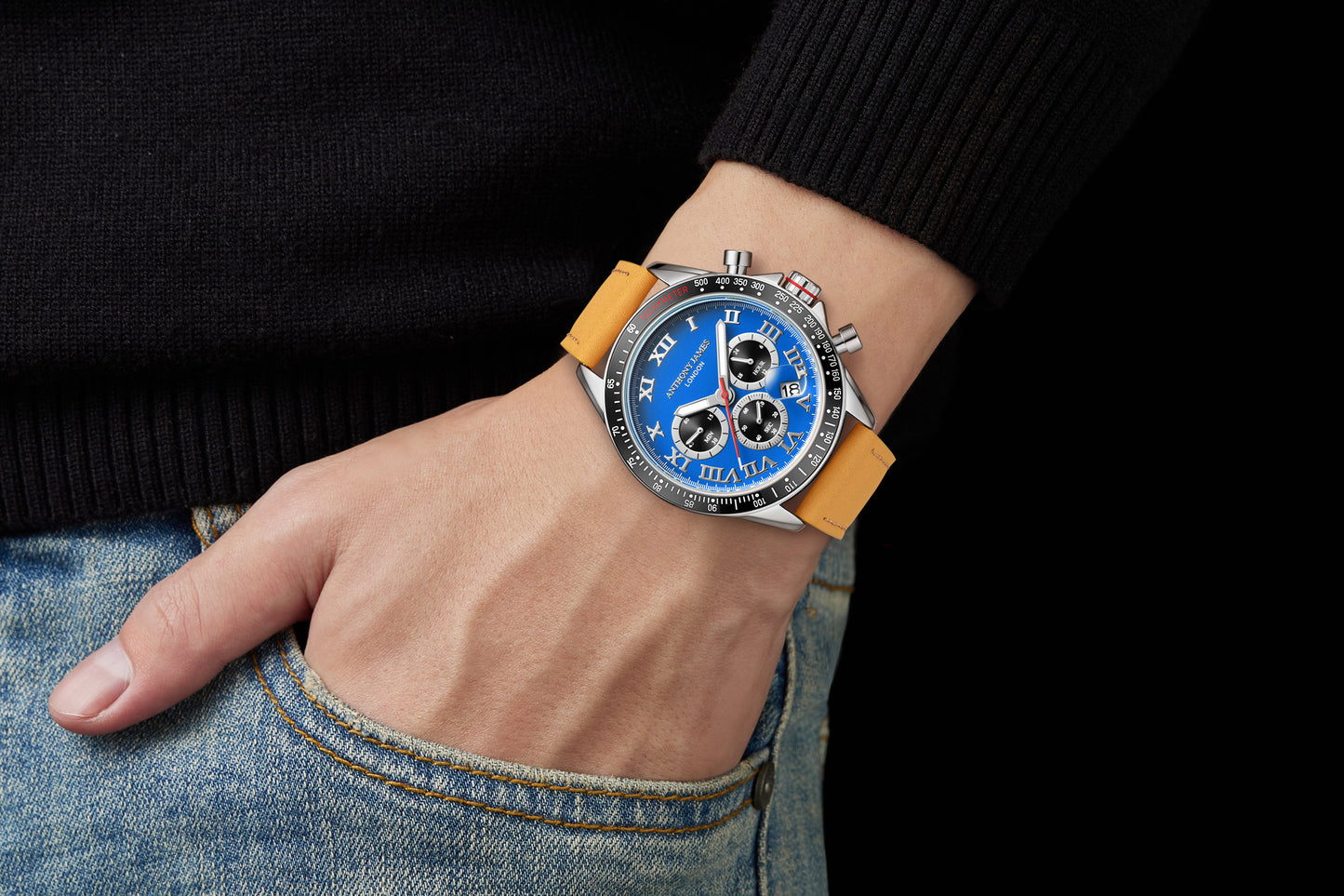Hand Assembled Anthony James Limited Edition Tachymeter Turbo Steel Blue - SJR London Timepiece