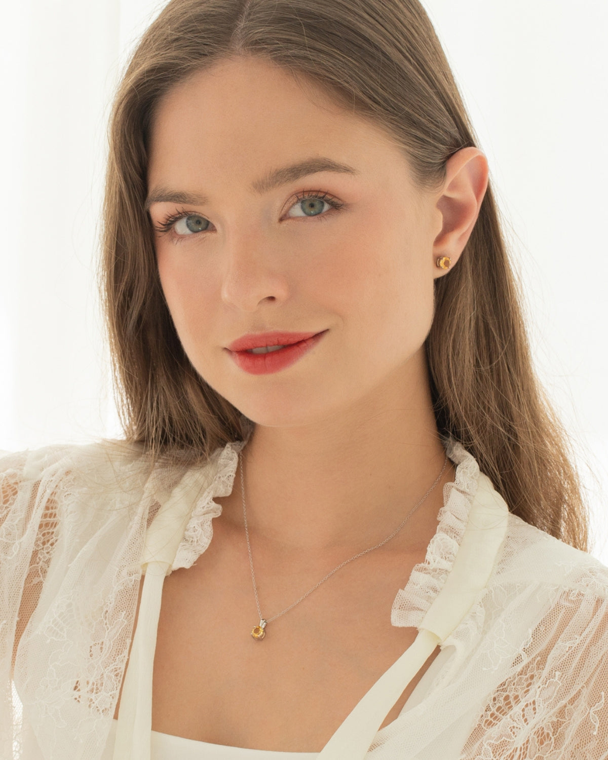 Citrine Solitaire Pendant Necklace in Sterling Silver - SJR London Timepiece
