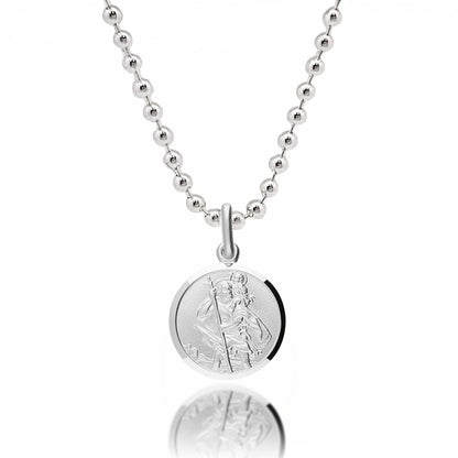 Classic Small St Christopher Necklace Sterling Silver 14mm