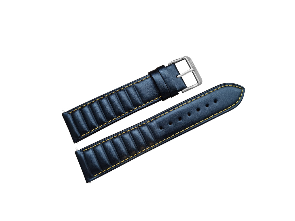 Bracelet de montre de course en cuir nervuré noir