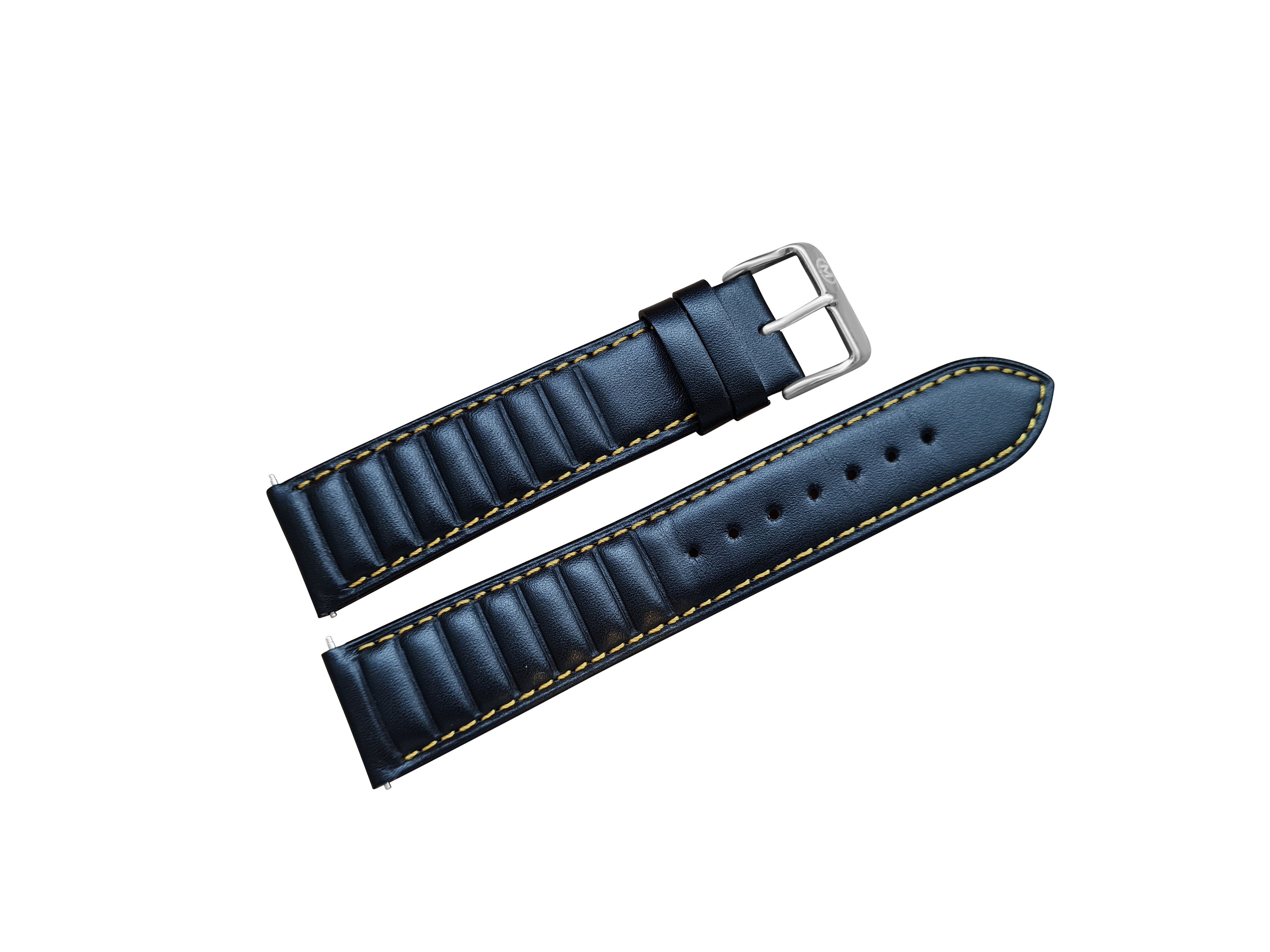 Bracelet de montre de course en cuir nervuré noir