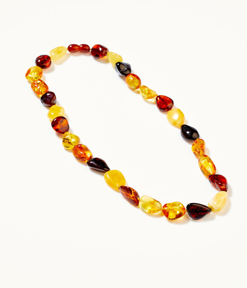 Collier de perles multicolores en ambre brut 45cm