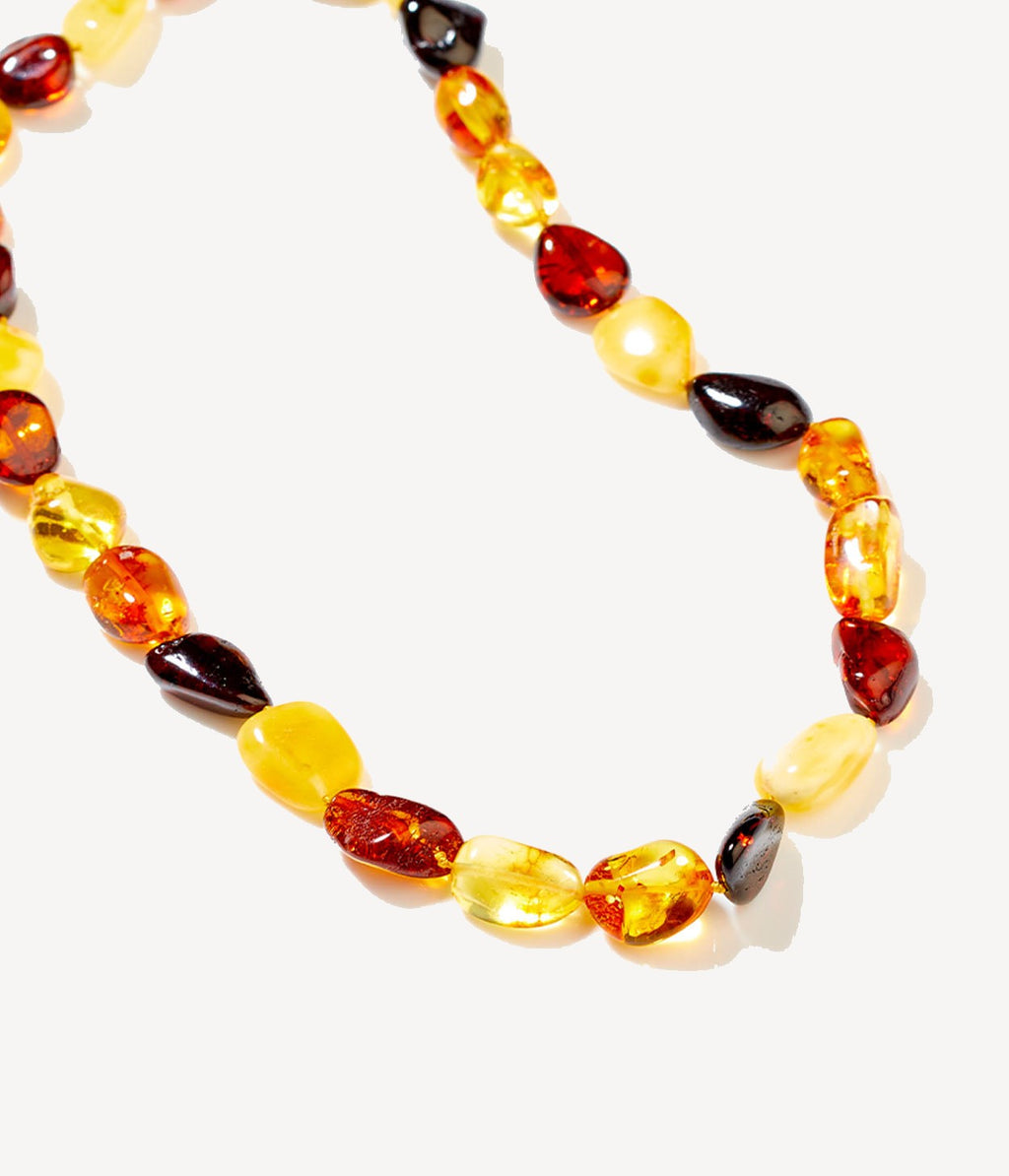 Collier de perles multicolores en ambre brut 45cm