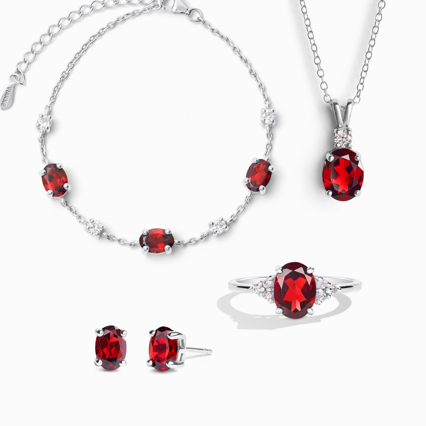 Complete Set - Garnet Jewellery Set in Sterling Silver - SJR London Timepiece