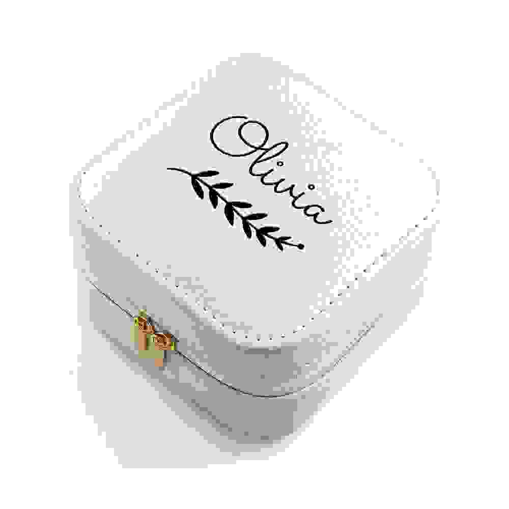 Personalised Wreath White Travel Jewellery Case