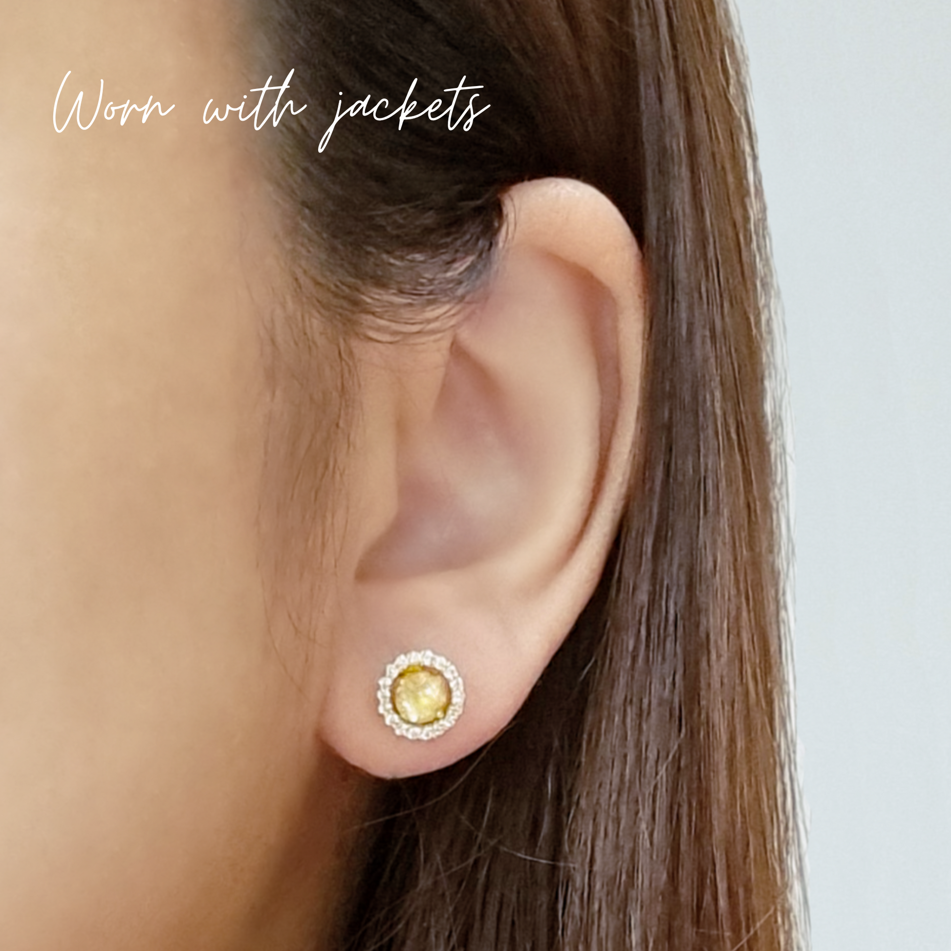 Citrine Halo Stud Earrings with Jackets in Sterling Silver - SJR London Timepiece