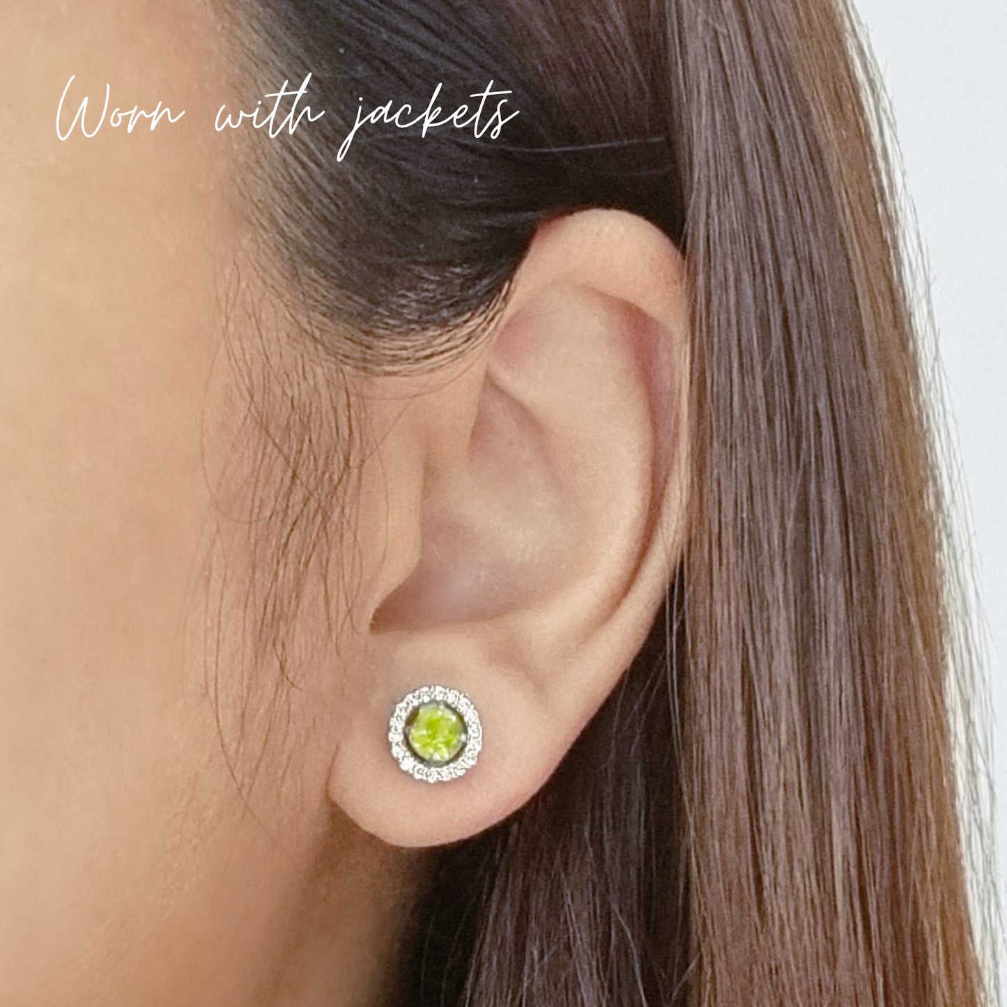 Peridot Halo Stud Earrings with Jackets in 18k Gold Vermeil - SJR London Timepiece