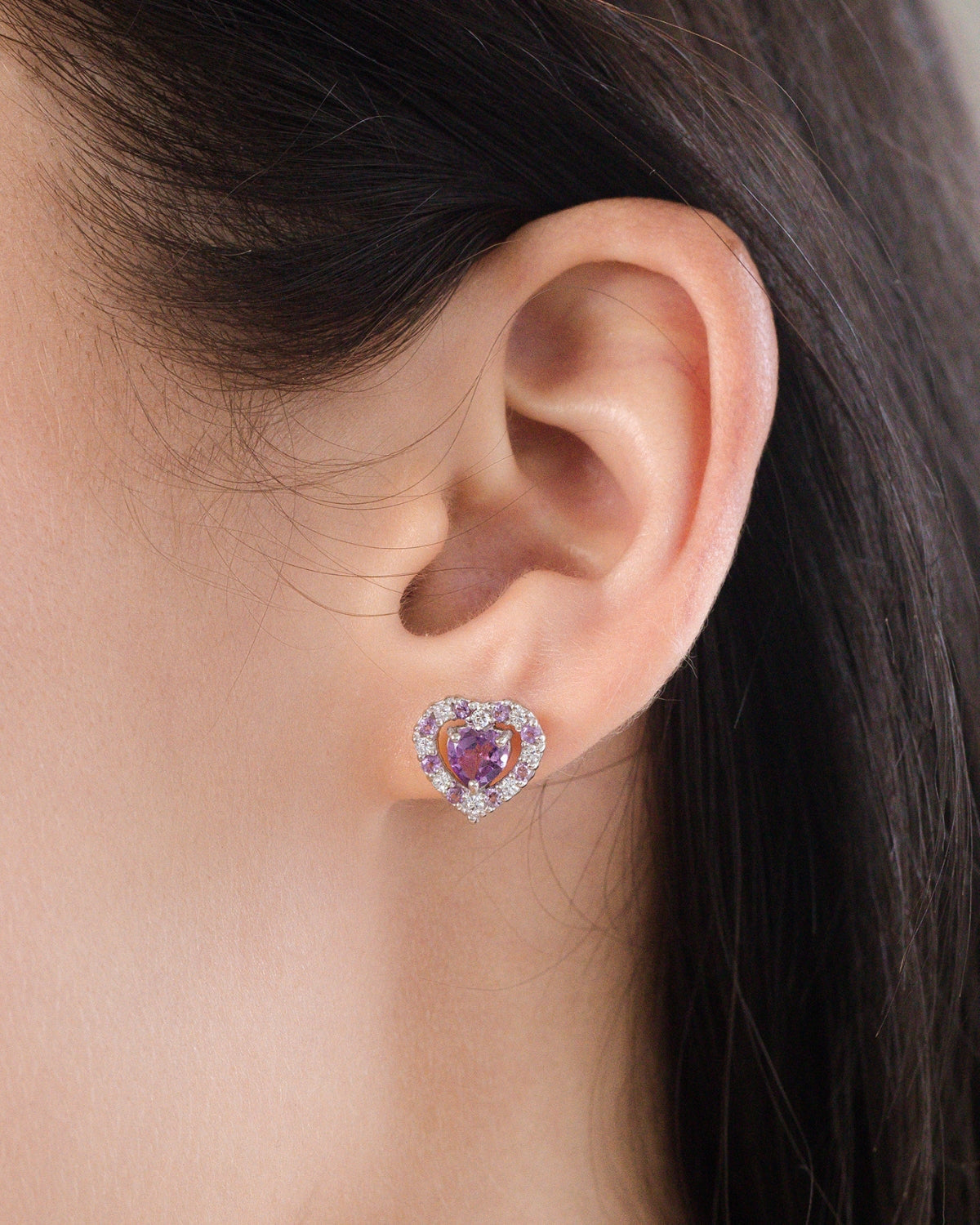 Purple Heart Lavender Amethyst Stud Earrings in Sterling Silver - SJR London Timepiece