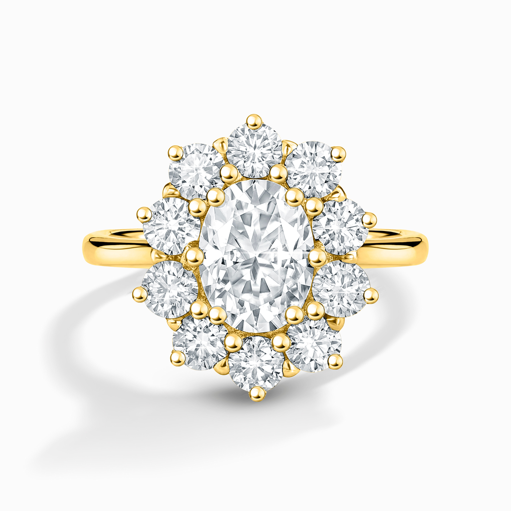 Bague de fiançailles auréole ovale en moissanite de 2,5 ct en vermeil d'or 18 carats