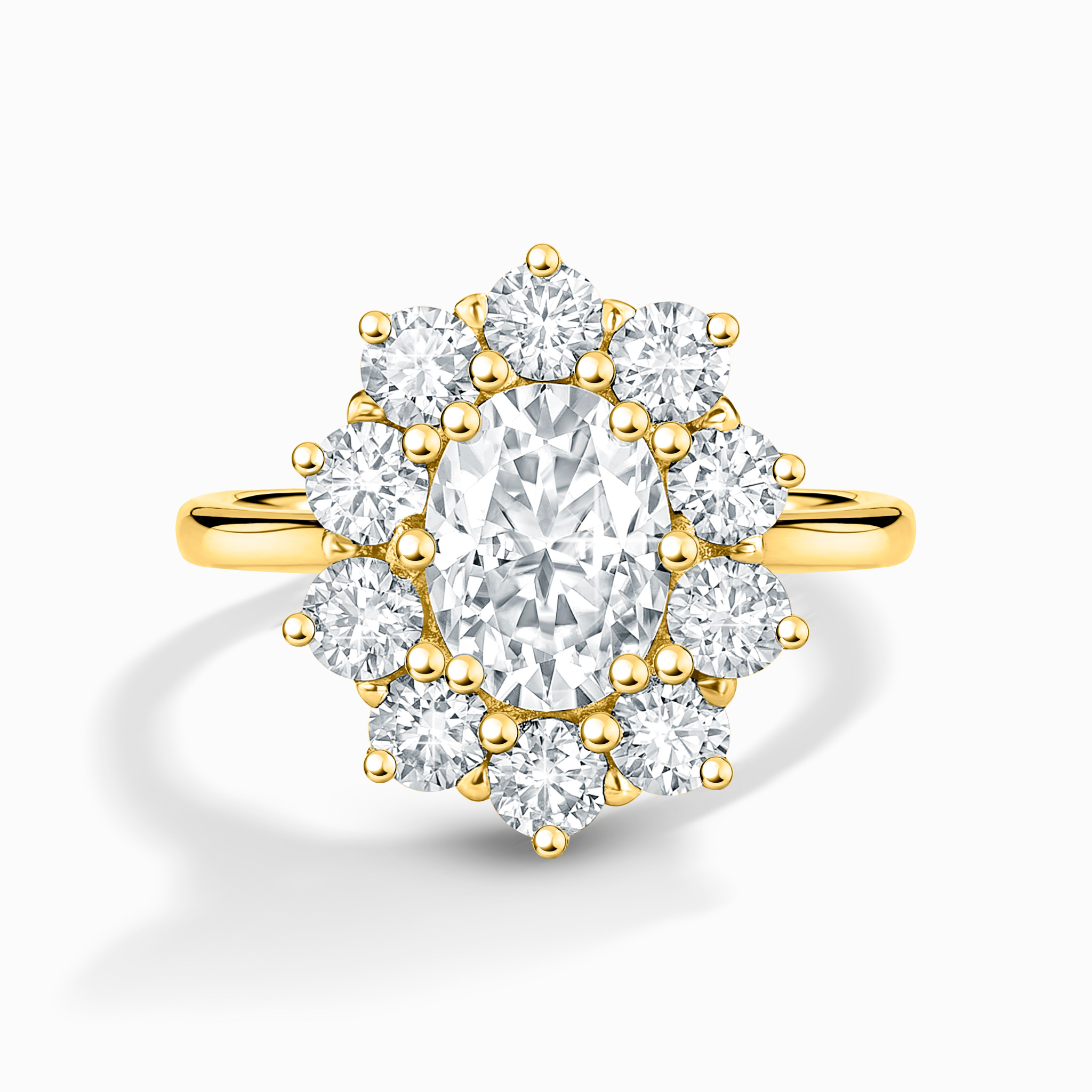 Bague de fiançailles auréole ovale en moissanite de 2,5 ct en vermeil d'or 18 carats