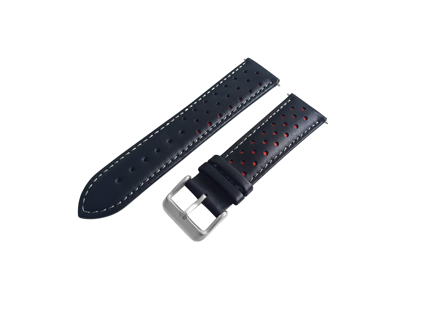Black And Red Leather Rally Watch Strap, Silver Buckle - SJR London Timepiece