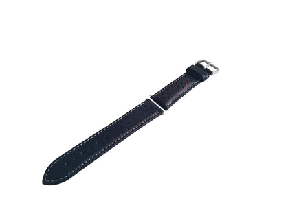 Black And Red Leather Rally Watch Strap, Silver Buckle - SJR London Timepiece