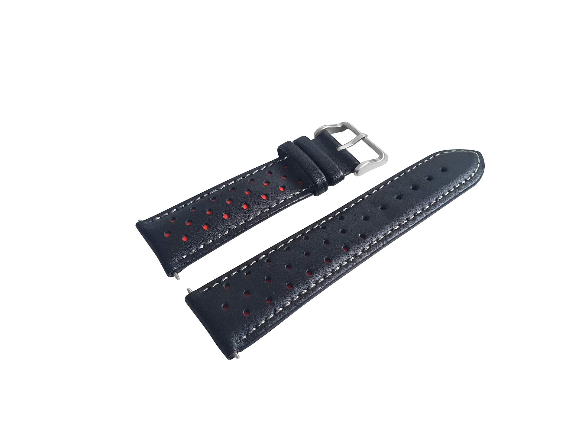 Black And Red Leather Rally Watch Strap, Silver Buckle - SJR London Timepiece