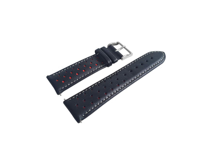 Black And Red Leather Rally Watch Strap, Silver Buckle - SJR London Timepiece
