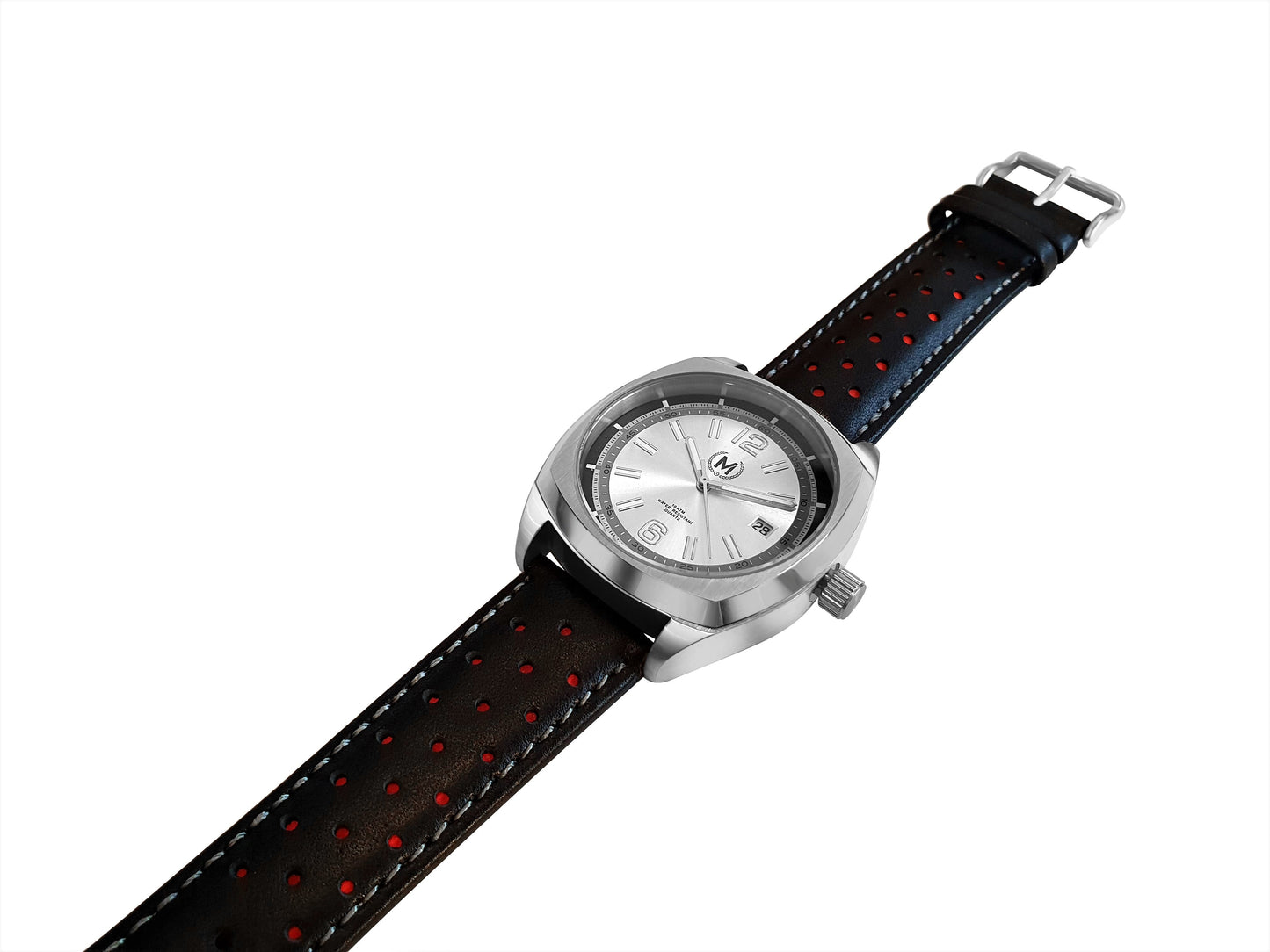 Silver Dial Driver, Black And Red Strap - SJR London Timepiece