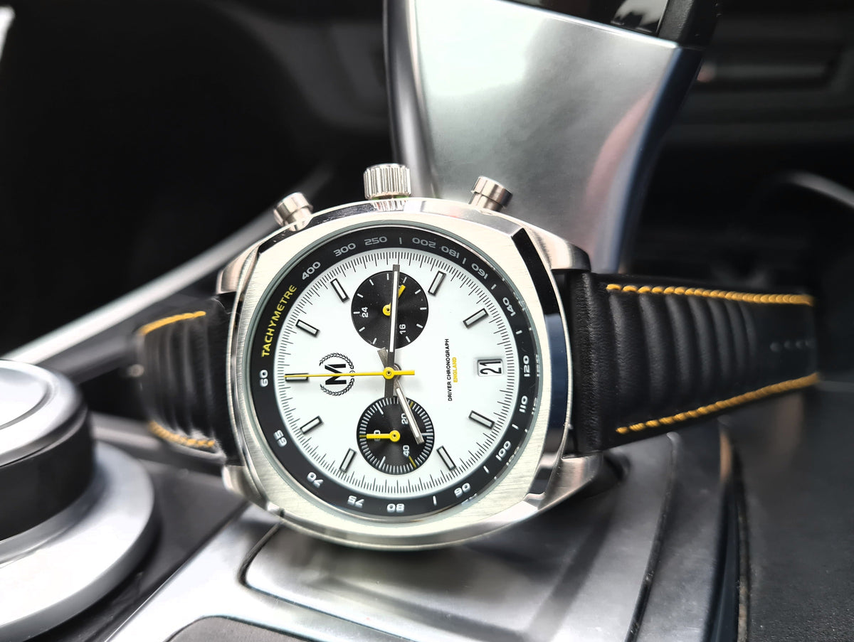 Bracelet de montre de course en cuir nervuré noir