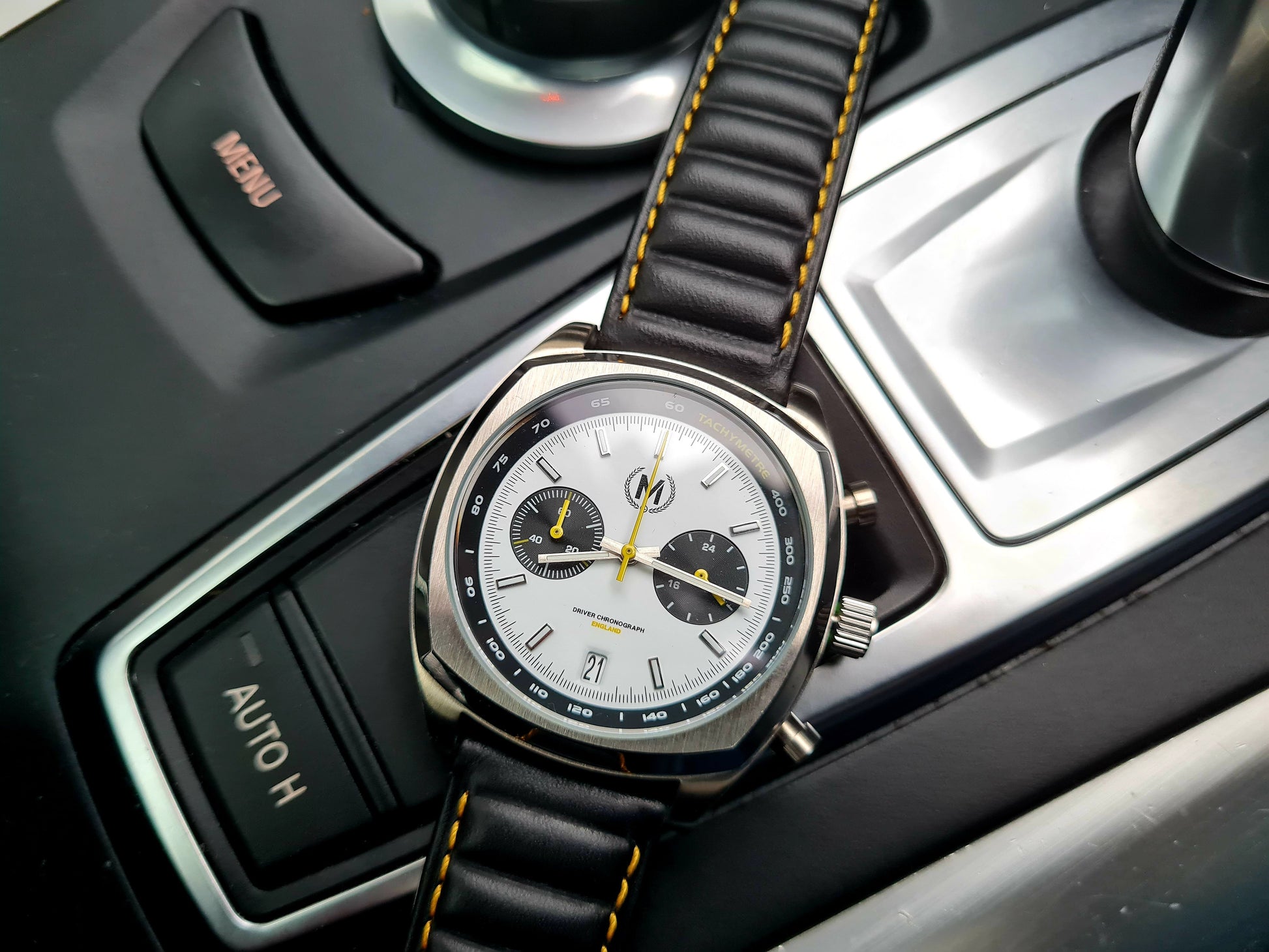 Black Ribbed Leather Race Watch Strap - SJR London Timepiece