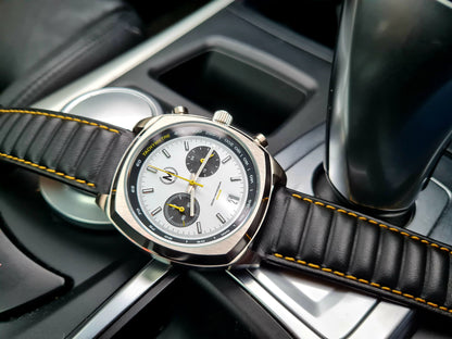 Black Ribbed Leather Race Watch Strap - SJR London Timepiece