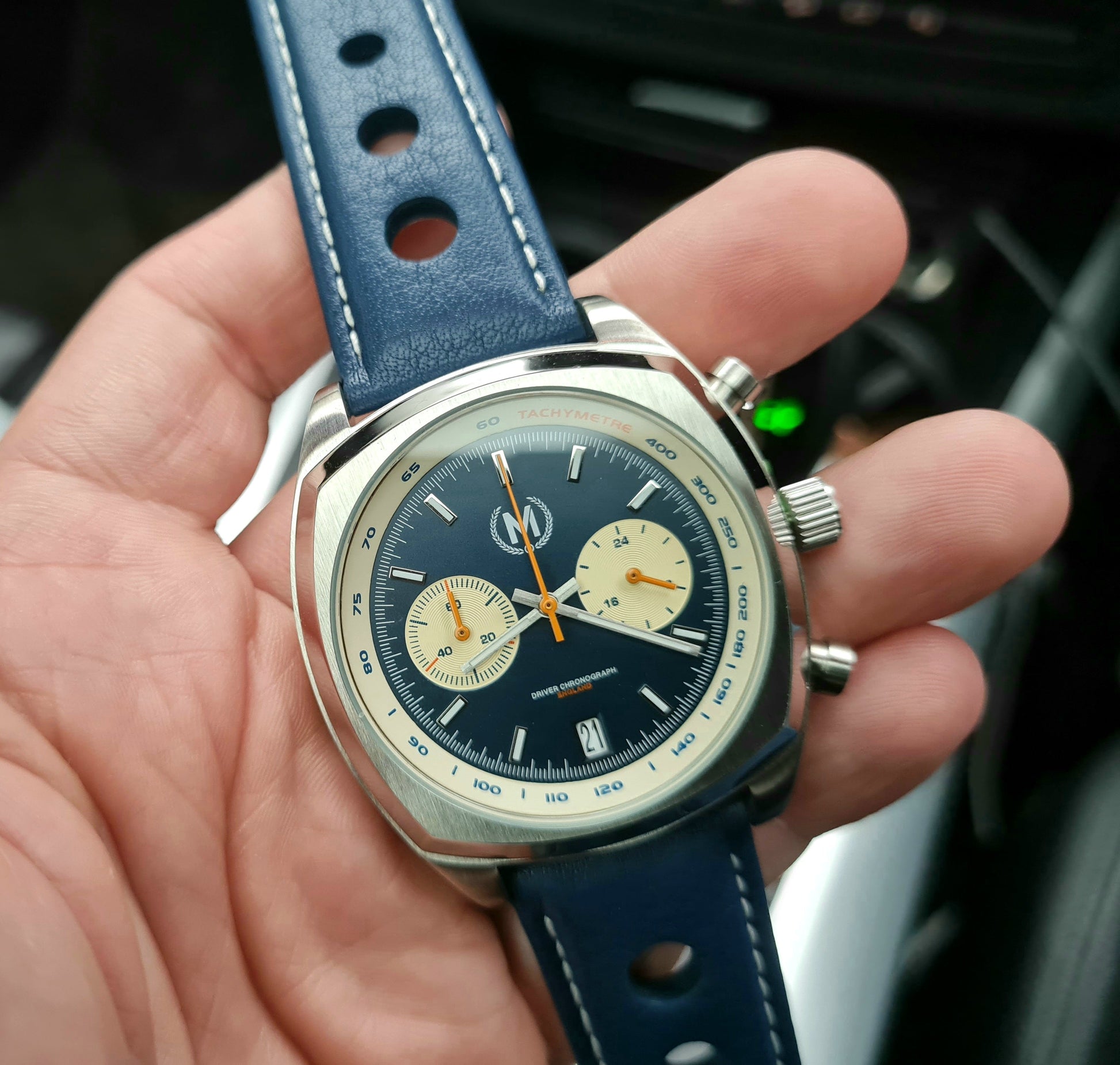 Blue Leather Rally Hole Watch Strap - SJR London Timepiece