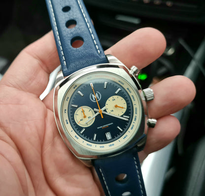 Blue Leather Rally Hole Watch Strap - SJR London Timepiece