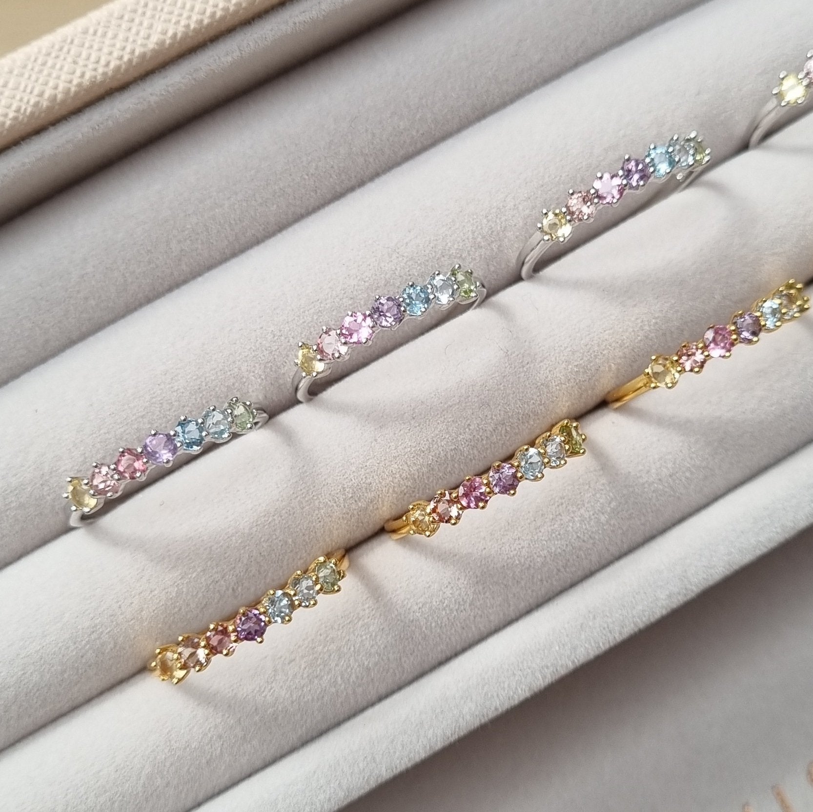Pastel Rainbow Gemstone Eternity Ring in Sterling Silver - SJR London Timepiece