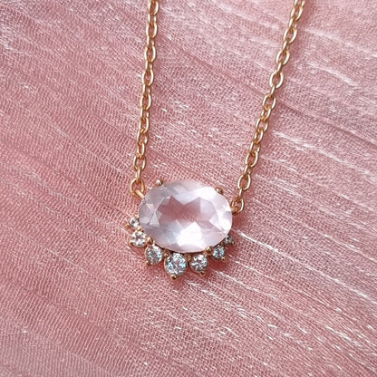 Aria Rose Quartz Necklace in 18k Rose Gold Vermeil - SJR London Timepiece