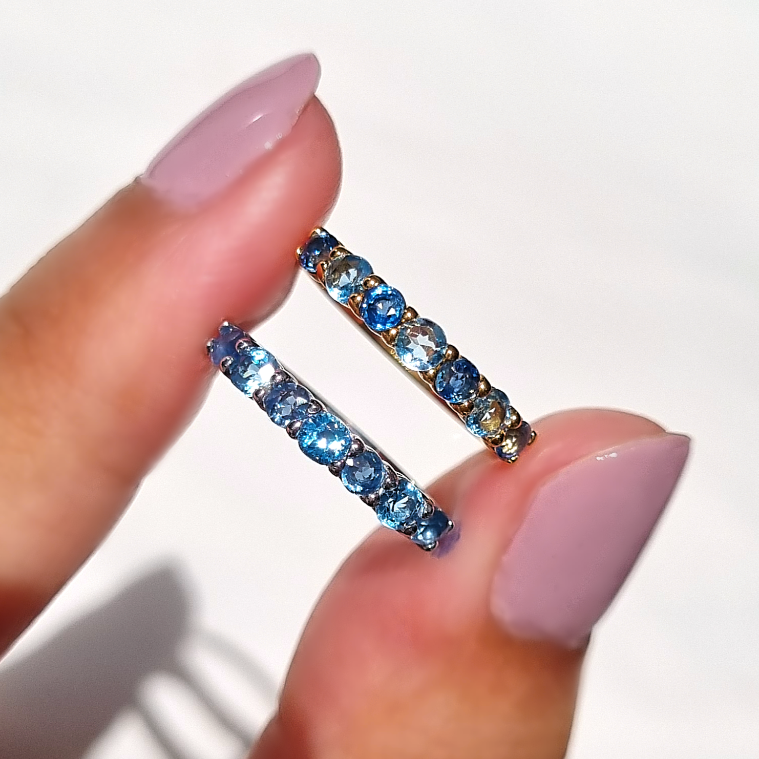 Blue Sapphire & Blue Topaz Half Eternity Band in 18K Gold Vermeil - SJR London Timepiece